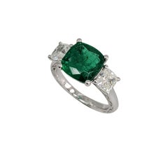 3-Stone Emerald Cut/Cushion Diamond, Fancy, Platinum Ring