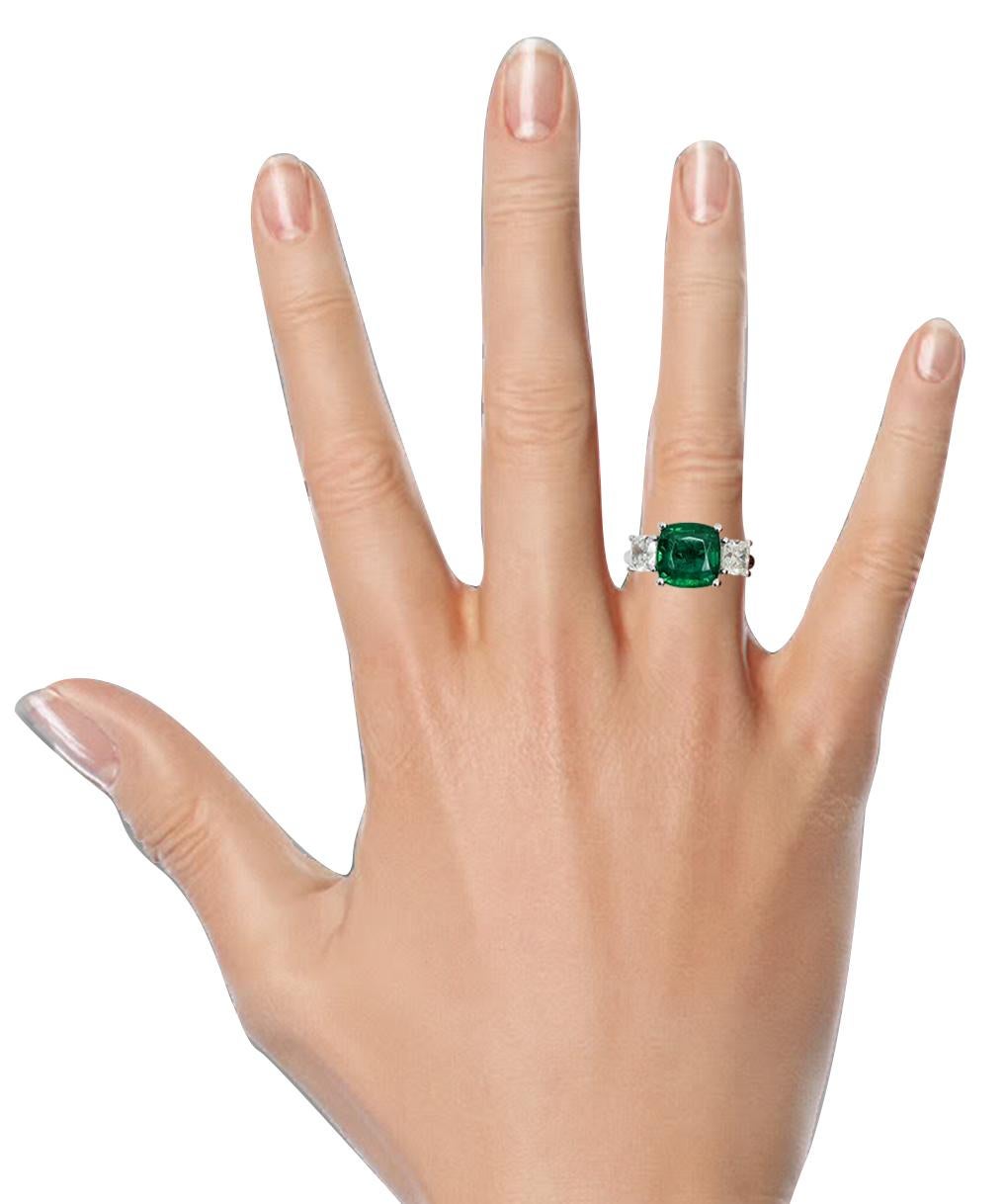Belle Époque 3-Stone Emerald Cut/Cushion Diamond, Fancy, Platinum Ring For Sale