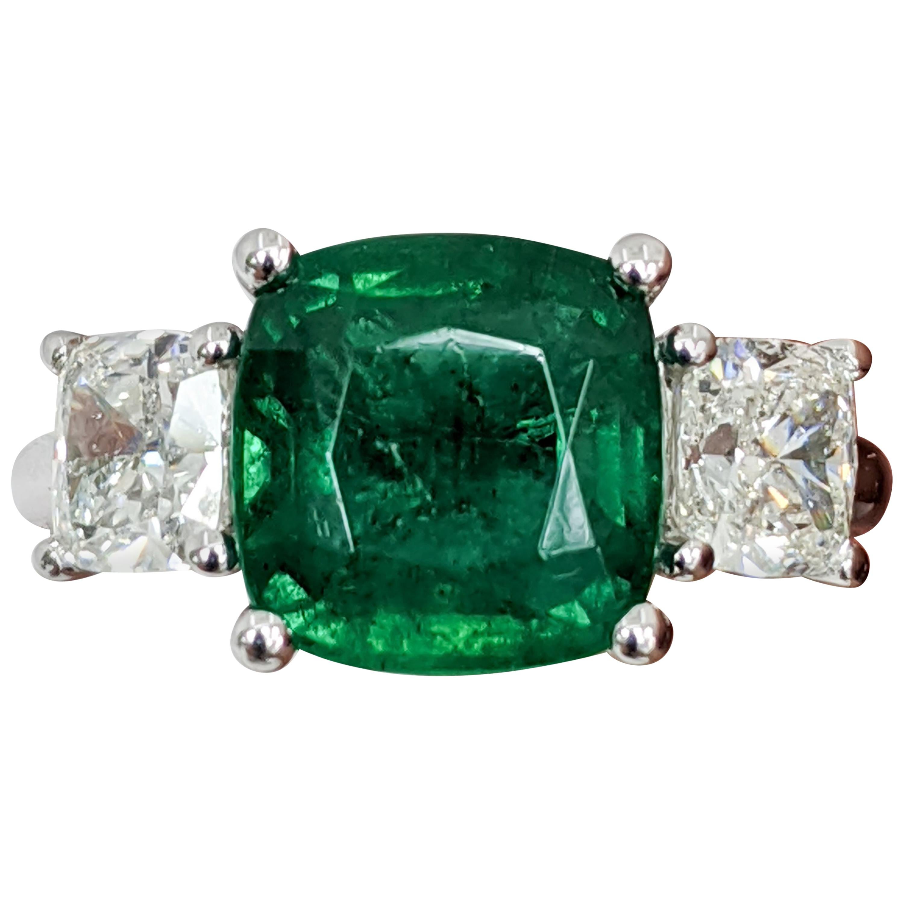 3-Stone Emerald Cut/Cushion Diamond, Fancy, Platinum Ring For Sale