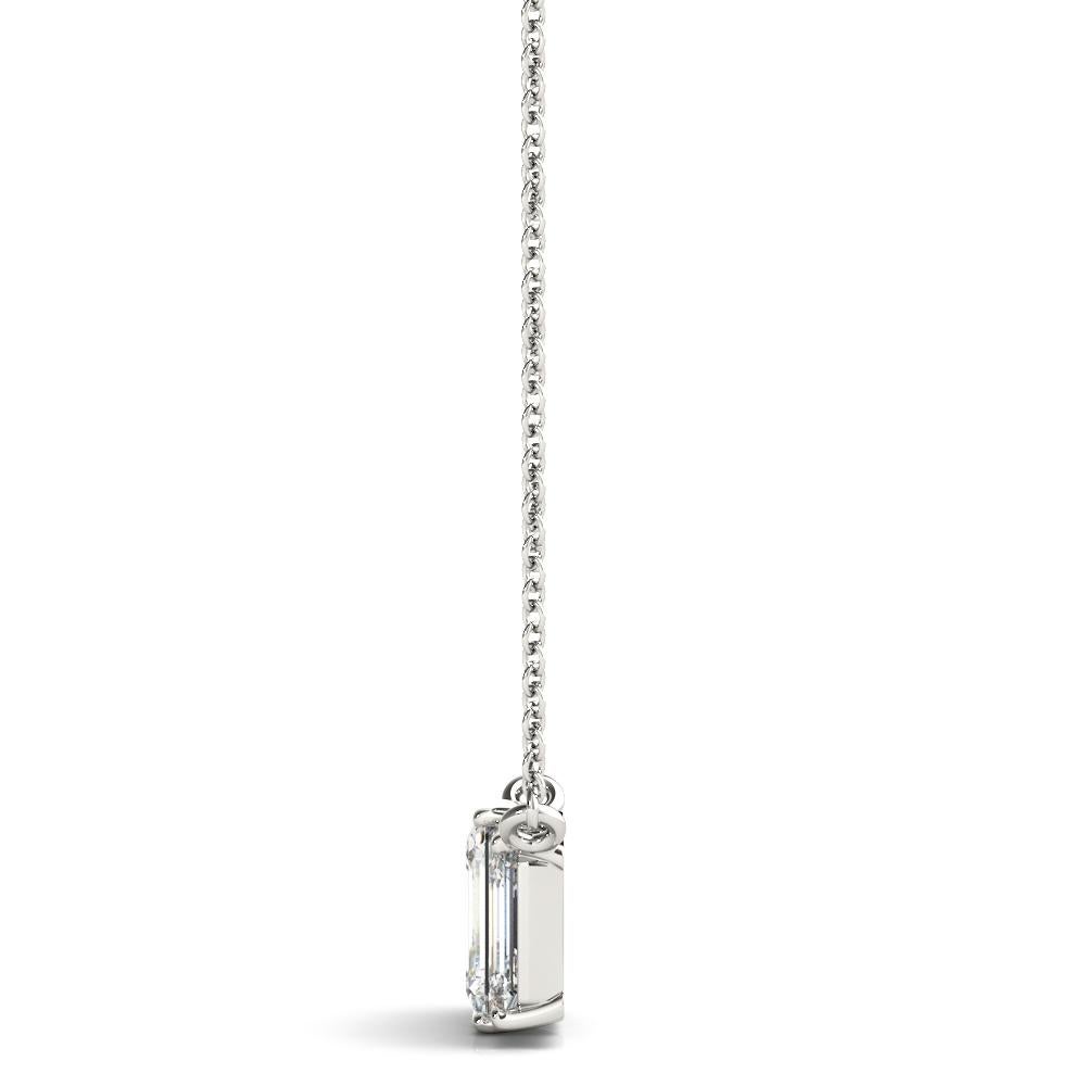 14K White Gold Emerald Cut Diamond Pendant, 3-Stone Design In New Condition For Sale In New York, NY