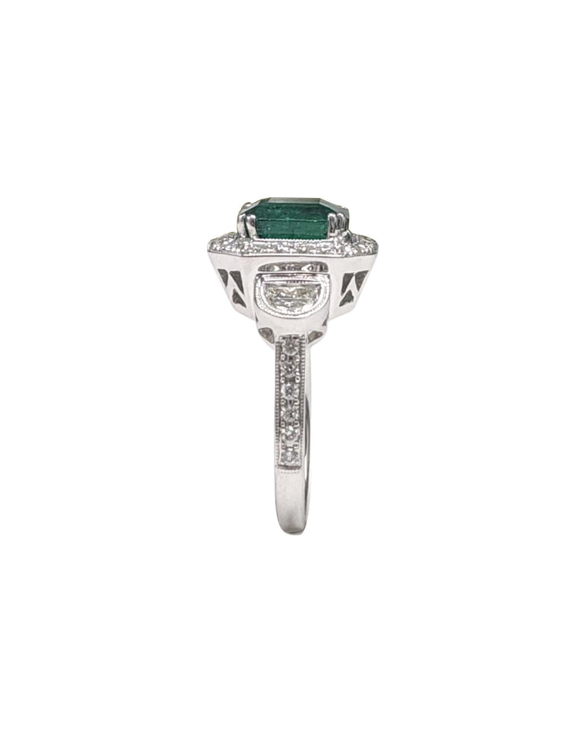 3-Stone Emerald Cut Emerald and  White Diamond Ring In New Condition For Sale In Great Neck, NY