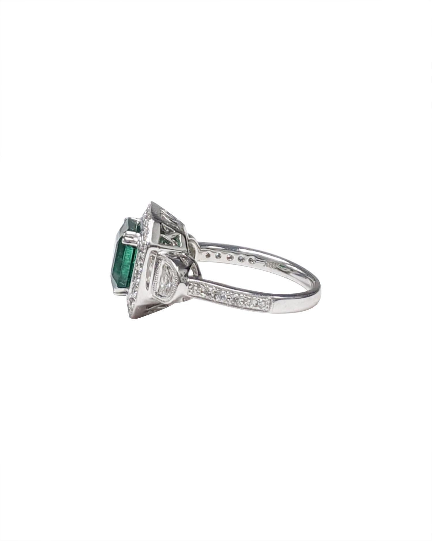 Women's 3-Stone Emerald Cut Emerald and  White Diamond Ring For Sale