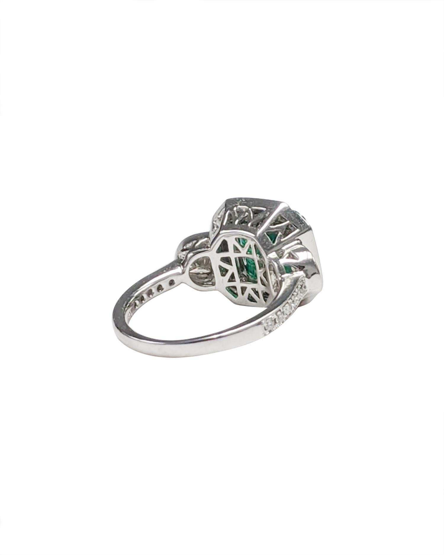 3-Stone Emerald Cut Emerald and  White Diamond Ring For Sale 1