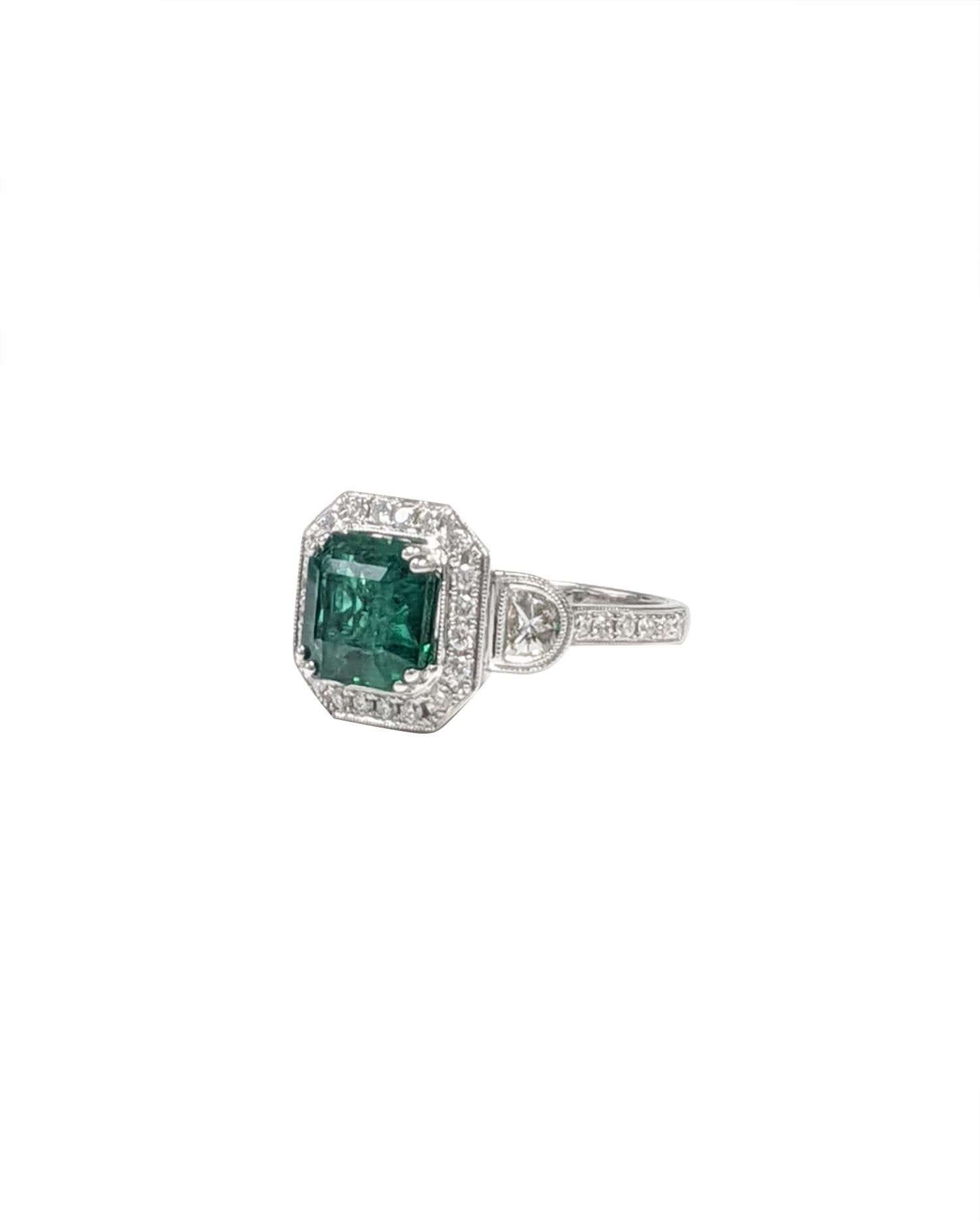 3-Stone Emerald Cut Emerald and  White Diamond Ring For Sale 2