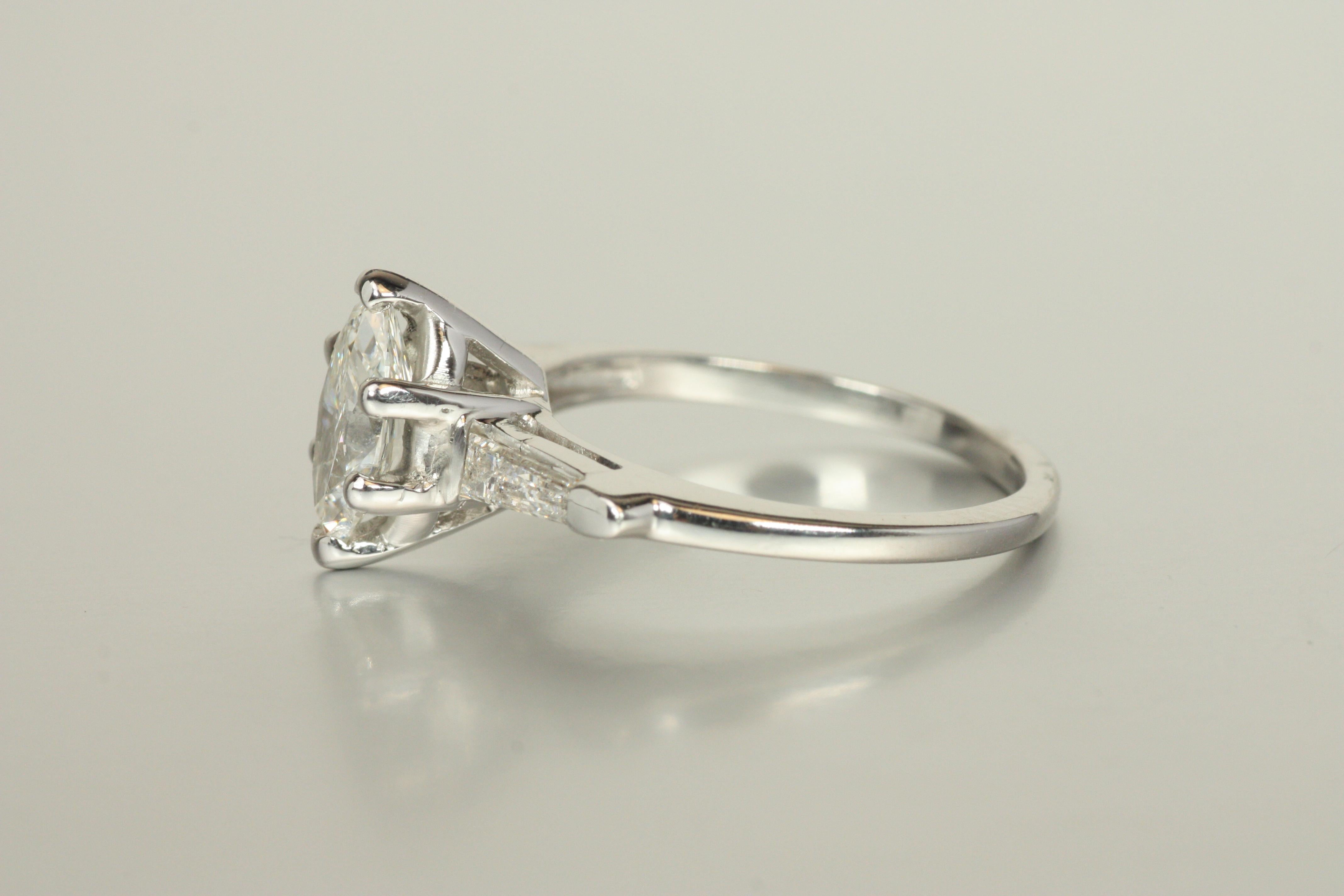 3-Stone Engagement Ring – 1.07ct Marquise & Baguette Cut Diamonds in Platinum In New Condition For Sale In Santa Monica, CA