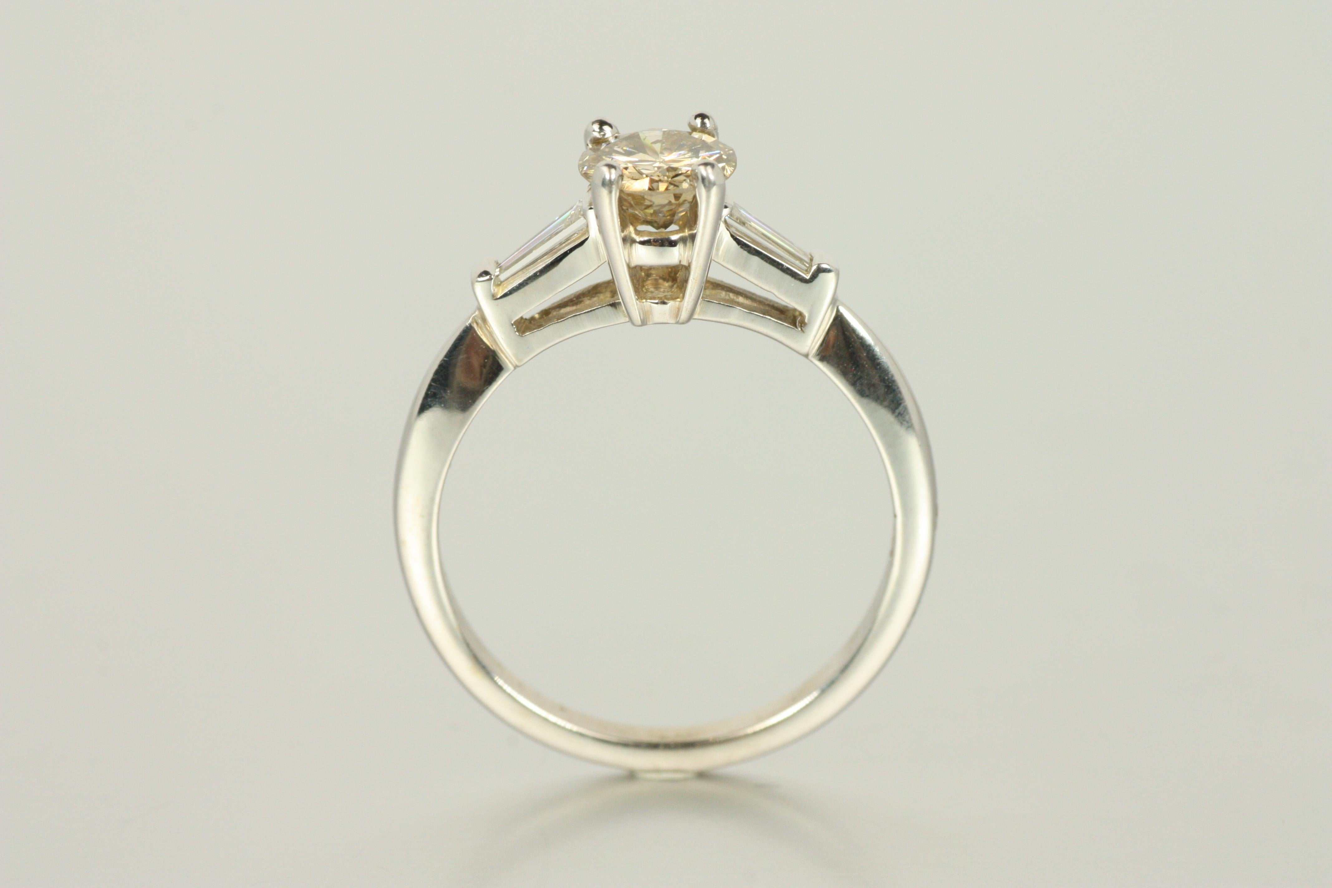 3-Stone Engagement Ring – Champagne & Baguette Cut Diamonds in 14K For Sale 1