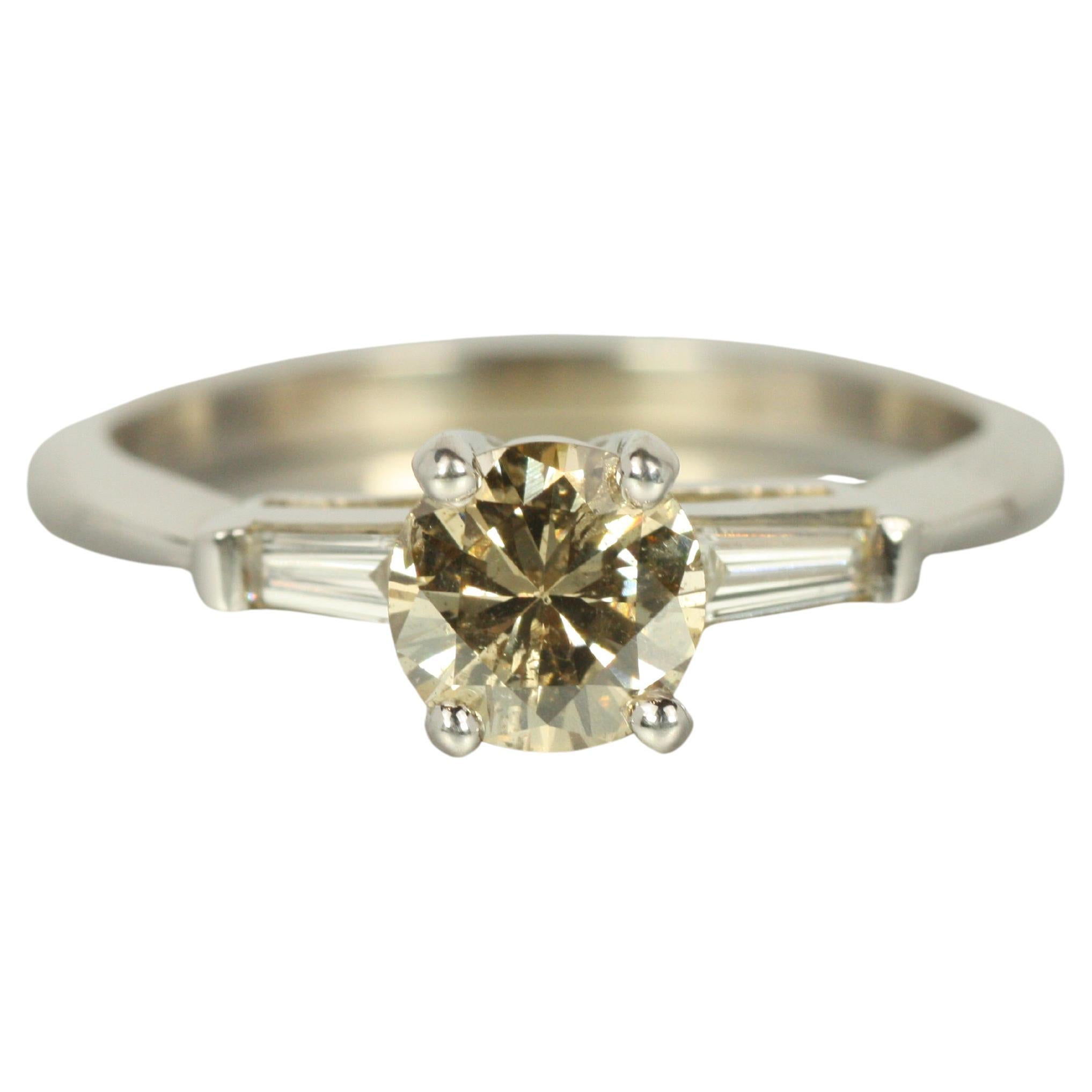 3-Stone Engagement Ring – Champagne & Baguette Cut Diamonds in 14K