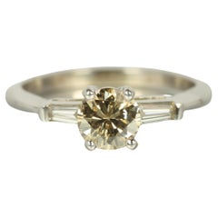 3-Stone Engagement Ring – Champagne & Baguette Cut Diamonds in 14K