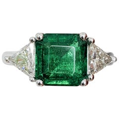 3-Stone Fashion Emerald Cut or Trillion Diamond and Platinum Ring, Handmade