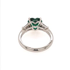 3-Stone Green Emerald Heart Shape Ring with Tapered Baguette Diamonds