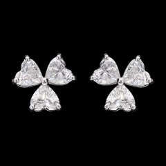3 Stone Heart Shaped Diamond Stud Earrings Set in 18Kt Gold