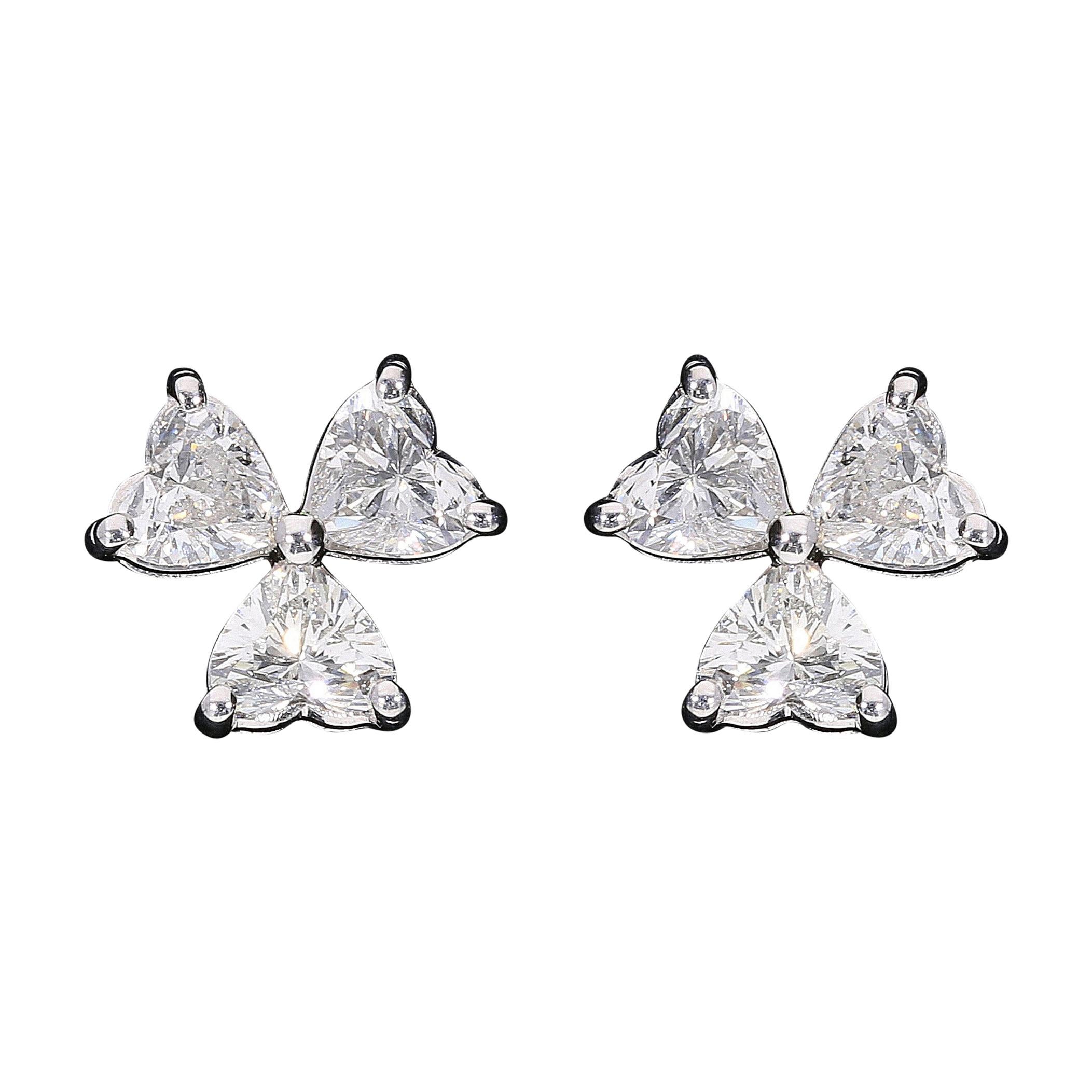 3 Stone Heart Shaped Diamond Stud Earrings Set in 18Kt Gold For Sale