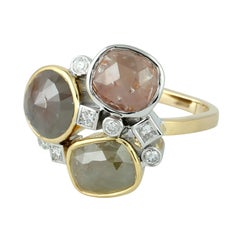 3 Stone ice Diamond Cocktail Ring in 18k yellow gold