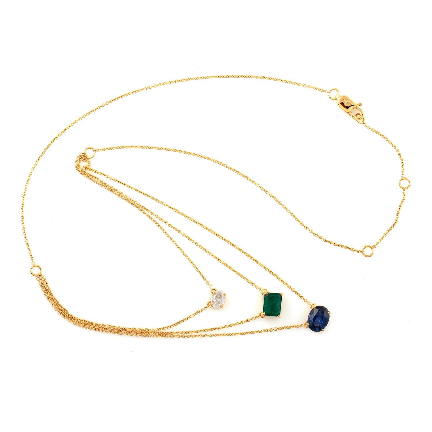 Collana a catena con 3 pietre collegate e diamanti in oro giallo 18k In condizioni Nuovo a New York, NY