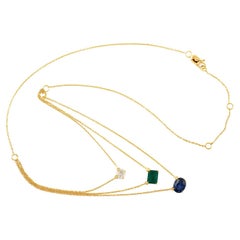Collana a catena con 3 pietre collegate e diamanti in oro giallo 18k