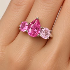 3 Stone Mixed cut Pink Sapphire Platinum Ring