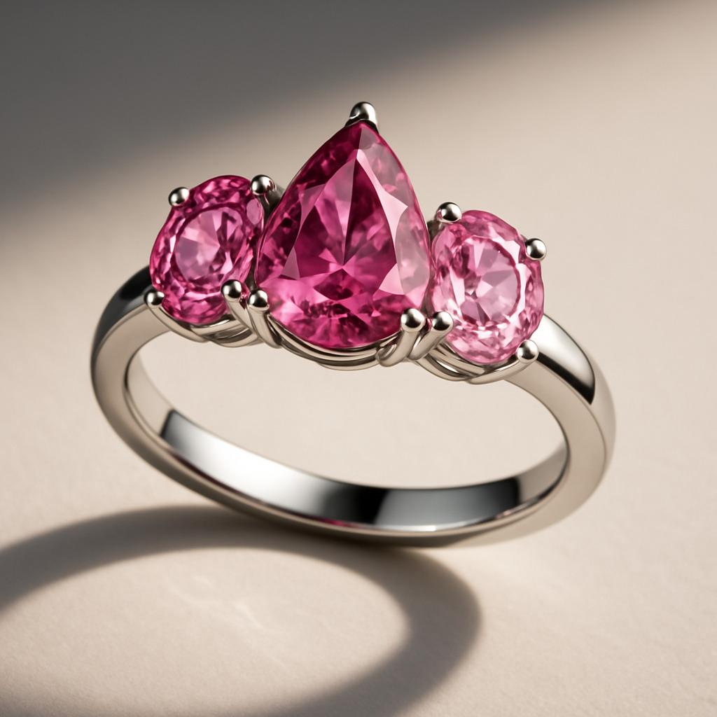 En vente :  3 Stone Mixed cut Pink Sapphire Platinum Ring (bague en platine avec saphir rose) 4