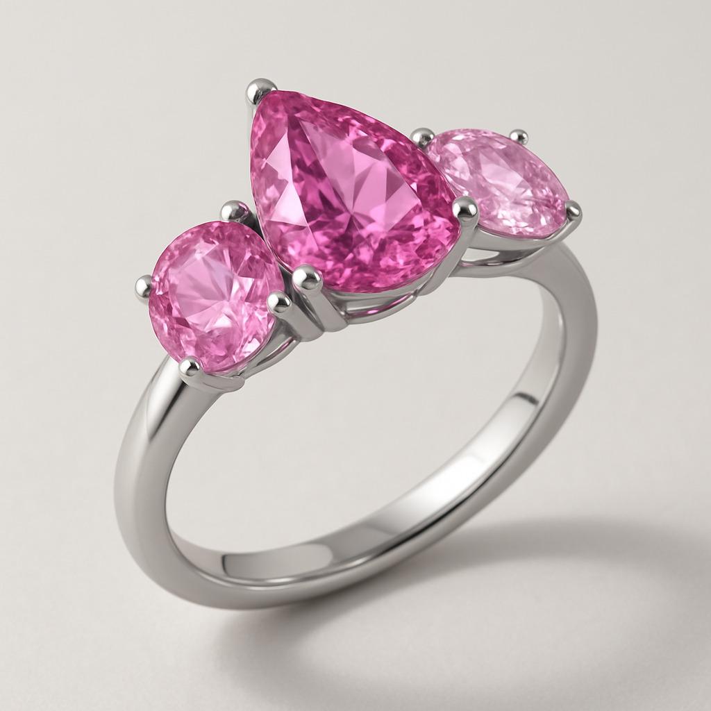 En vente :  3 Stone Mixed cut Pink Sapphire Platinum Ring (bague en platine avec saphir rose) 5