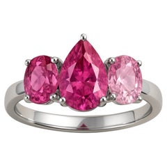 3 Stone Mixed cut Pink Sapphire Platinum Ring (bague en platine avec saphir rose)