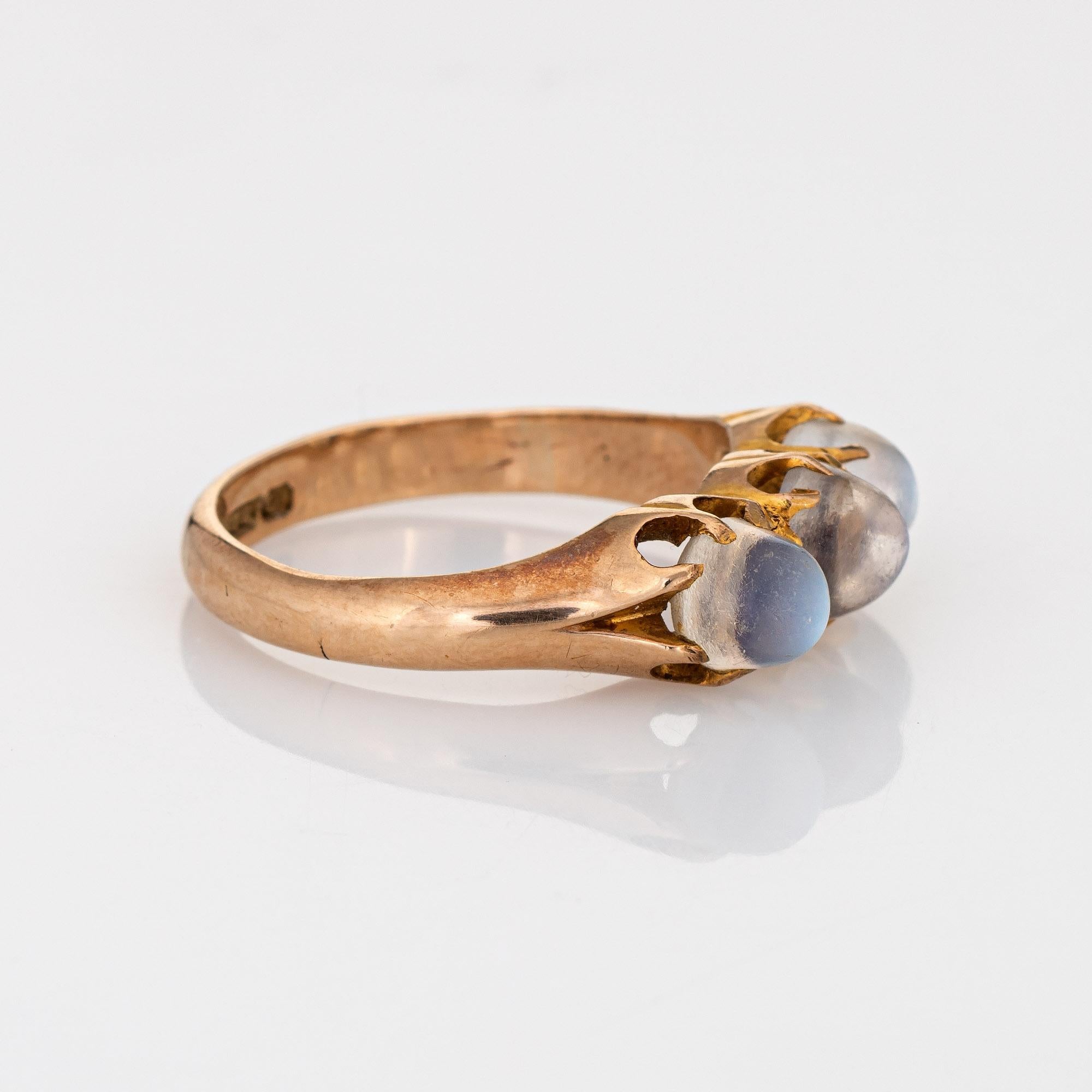 Vittoriano Anello vittoriano con 3 pietre di luna c1899 Gioielli antichi di pregio in oro rosa 9k Sz 5.75 in vendita