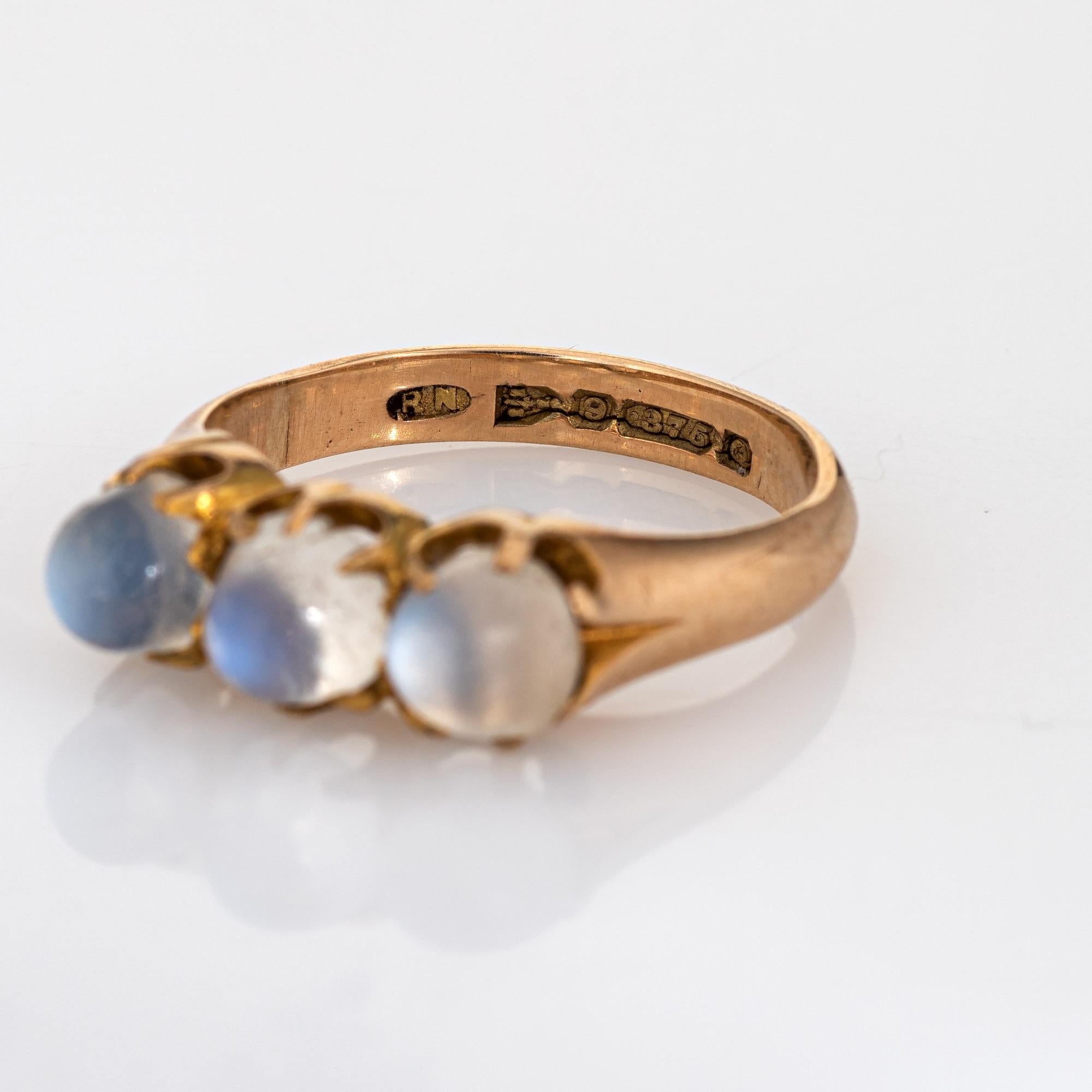 Anello vittoriano con 3 pietre di luna c1899 Gioielli antichi di pregio in oro rosa 9k Sz 5.75 In condizioni buone in vendita a Torrance, CA