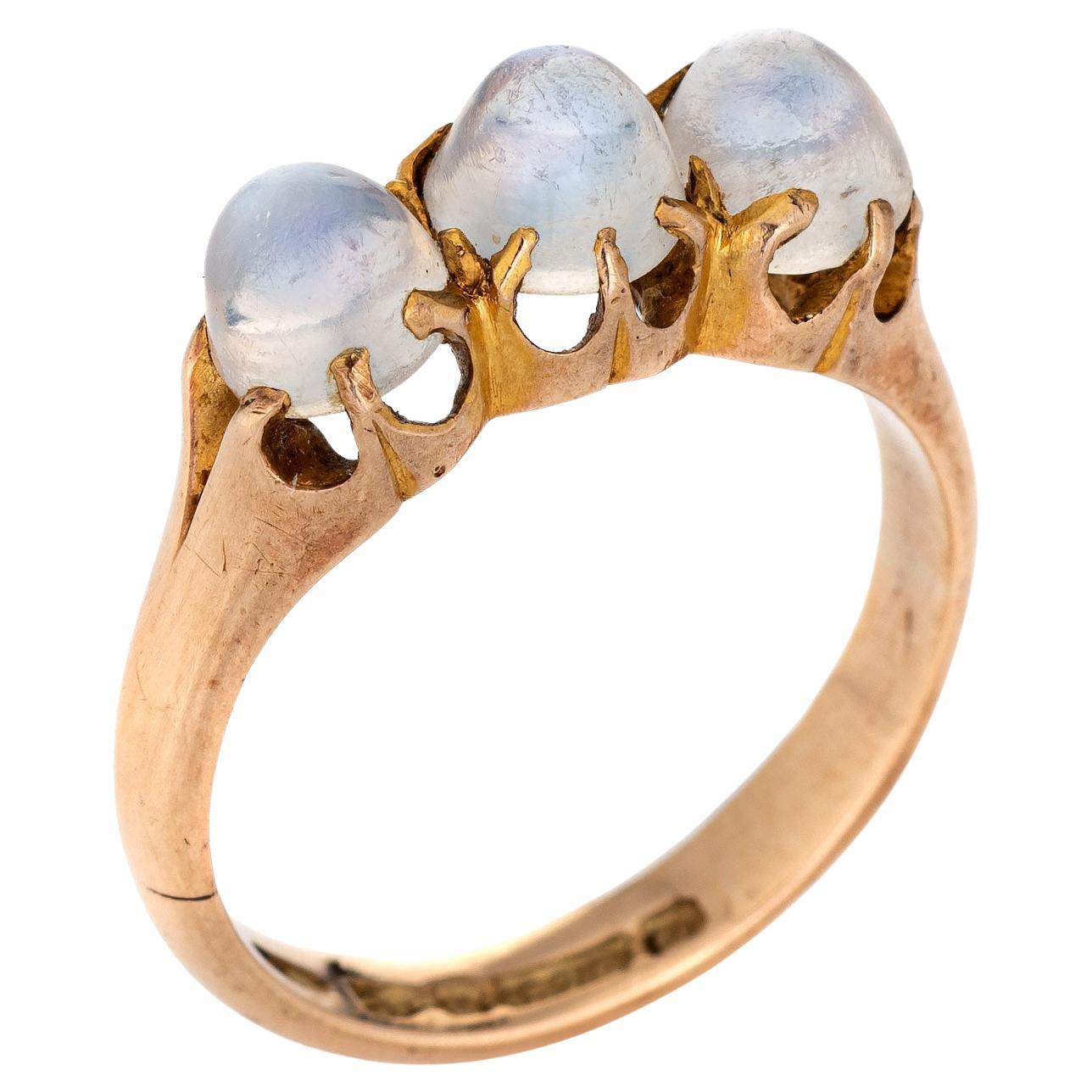 Anello vittoriano con 3 pietre di luna c1899 Gioielli antichi di pregio in oro rosa 9k Sz 5.75