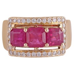 3 Stone Mozambique Ruby Cluster Wedding Ring 18k Gold