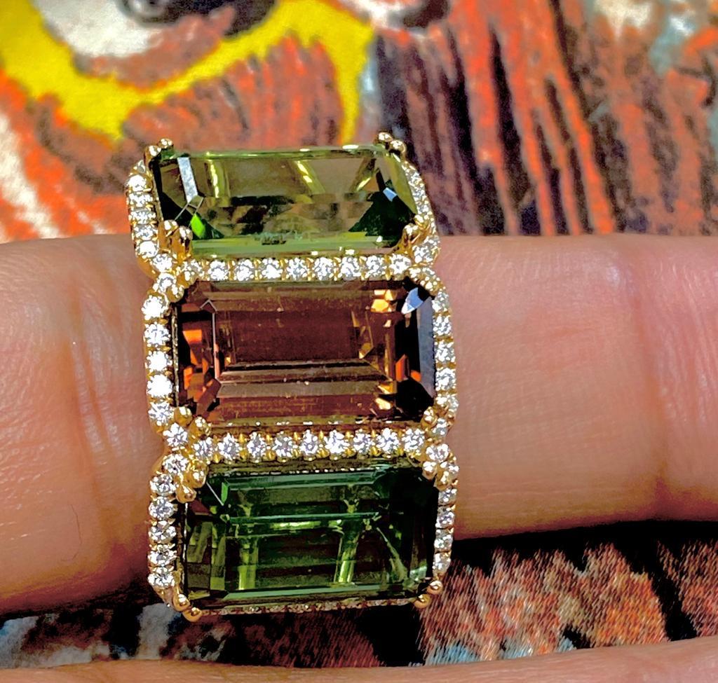  Goshwara 3 Stone Multi Tourmaline And Diamond Ring In New Condition In New York, NY