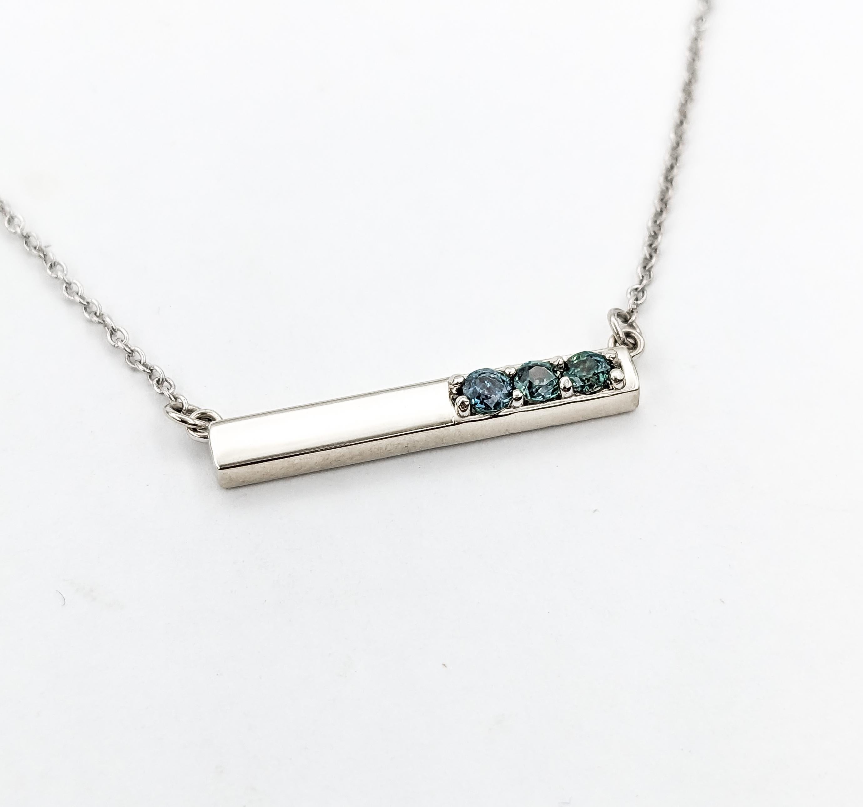 3-Stone Natural Alexandrite Necklace In White Gold For Sale 2