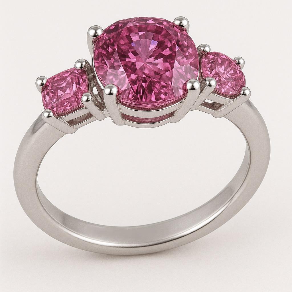 For Sale:  3-Stone Natural Pink Sapphire Ring in Platinum 11