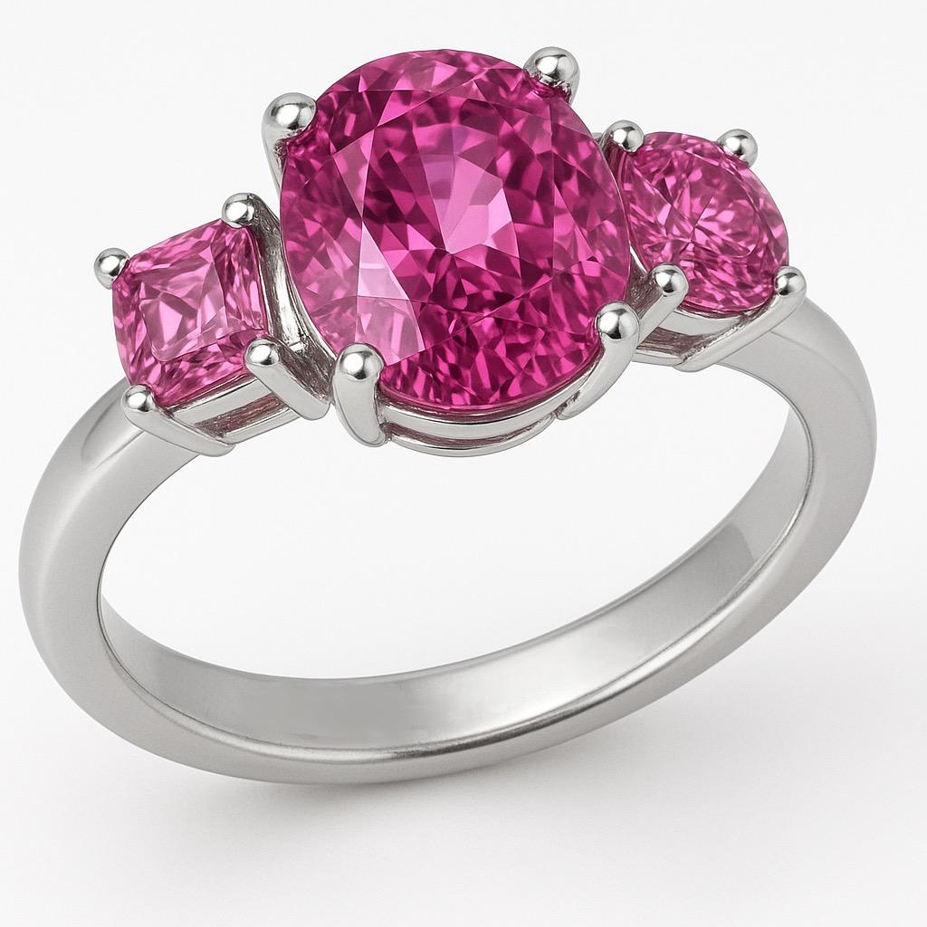 For Sale:  3-Stone Natural Pink Sapphire Ring in Platinum 2