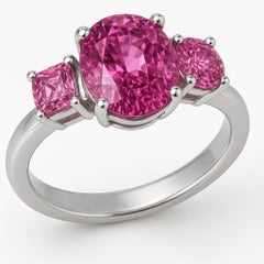 3-Stone Natural Pink Sapphire Ring in Platinum