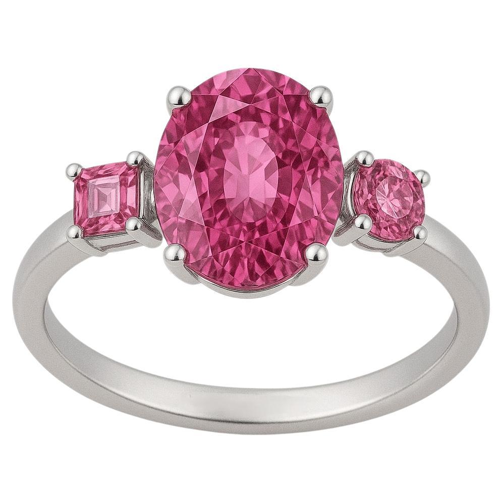 Bague à 3 pierres saphir rose naturel en platine