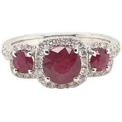 3-Stone Natural Ruby and Diamond Band