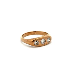 3 Stone Old European Cut Diamond Gent’s Victorian Trilogy Gold Band Ring