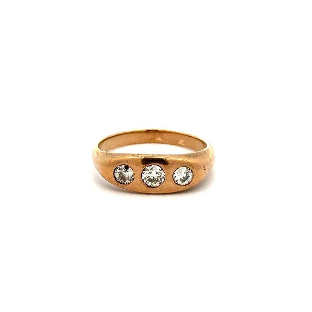 Men's 3 Stone Old European Cut Diamond Gent’s Victorian Trilogy Gold Band Ring For Sale