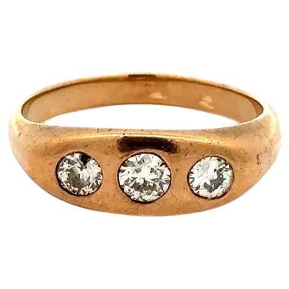 3 Stone Old European Cut Diamond Gent’s Victorian Trilogy Gold Band Ring