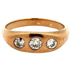 Antique 3 Stone Old European Cut Diamond Gent’s Victorian Trilogy Gold Band Ring
