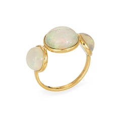 3 Stone Opal Ring Estate 18k Yellow Gold Sz 7 Fine Cocktail Estate Jewelry
