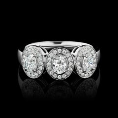 Three-Stone Oval Diamond Wedding Band in 18 Karat White Gold