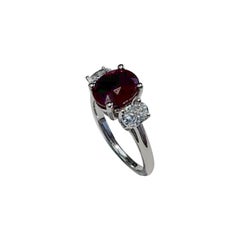 3-Stone Oval Ruby and White Diamond Fashion Ring