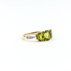 3-Stone Peridot & Diamond Ring in 14k Yellow Gold