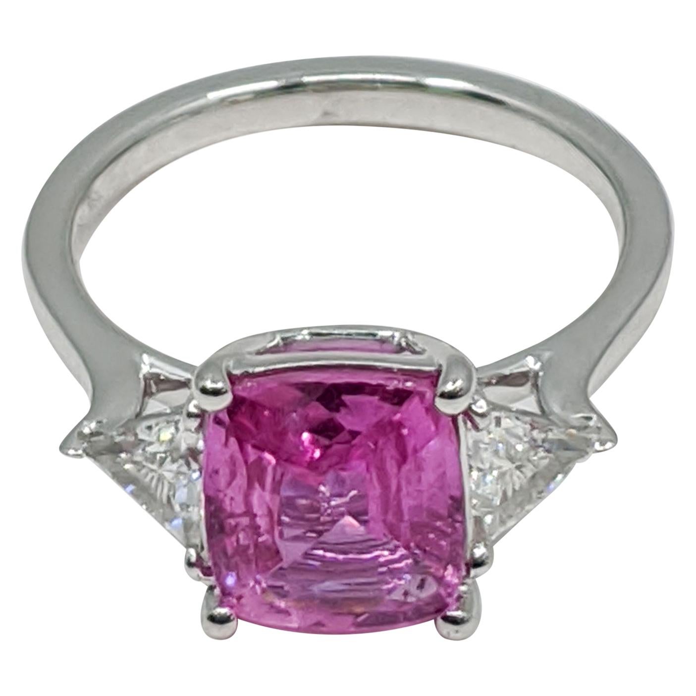 3-Stone Pink Sapphire/White Diamond Engagement Ring, 18 Carat