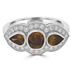Platinum Brown Diamond Three Stone Cocktail Ring