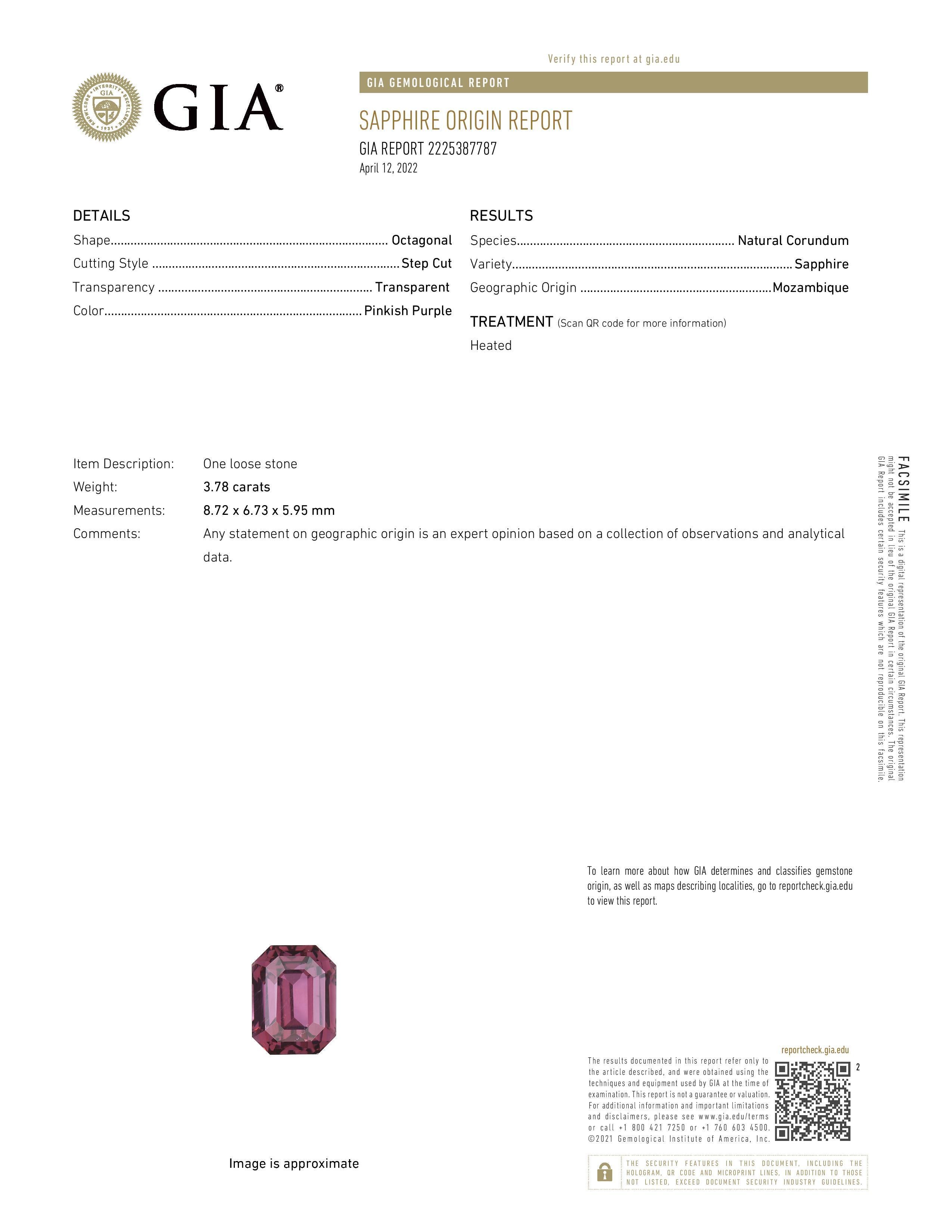 Contemporary Three Stone Platinum 3.78-carat Sapphire Ring – Love, Strength & Elegance - GIA For Sale