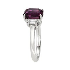 3.78 Carat Pinkish Purple Sapphire Emerald Cut Diamond Trapezoid Platinum Ring