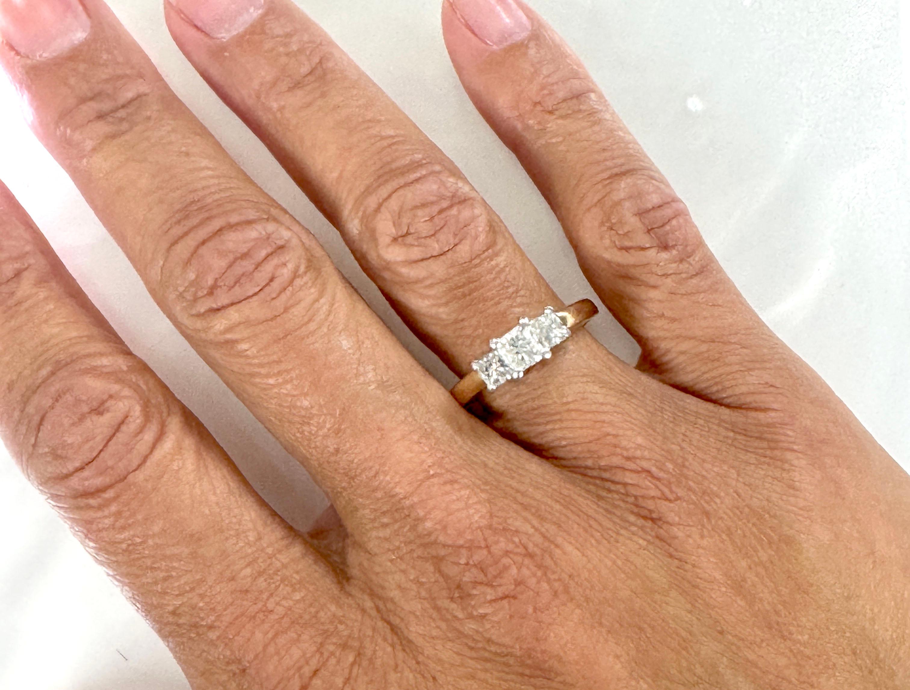 3 Steine Prinzessinnenschliff Diamant Verlobungsring .50ct 14K Gelbgold im Angebot 6