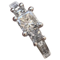 3-Stone Princess Diamond Engagement Ring, Straight Baguettes Down Shank