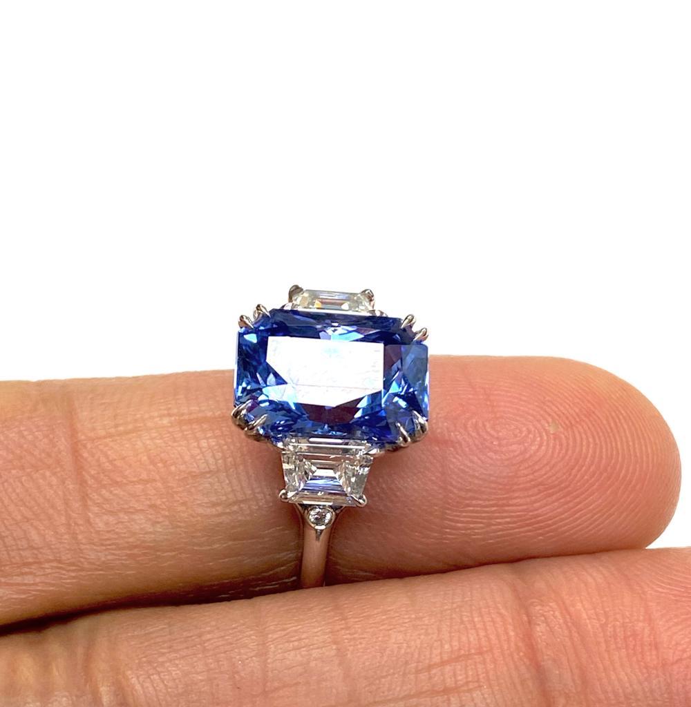 Contemporary Goshwara Sapphire Radiant Cut And Diamond Ring