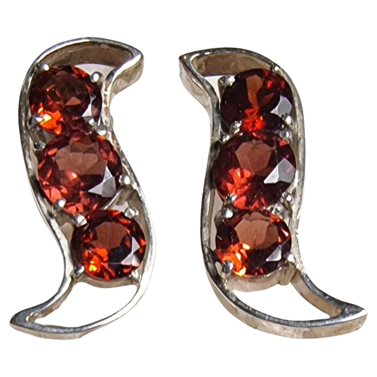 3 Stone Red Garnet Stud Earrings In New Condition For Sale In Sheridan, WY